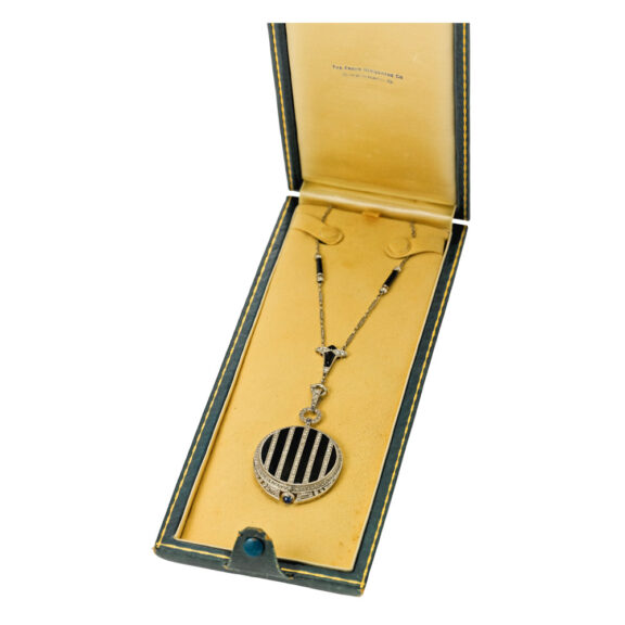 Platinum, diamond/enamel set pendant watch Circa 1911 Platinum, diamond/enamel set pendant watch Circa 1911