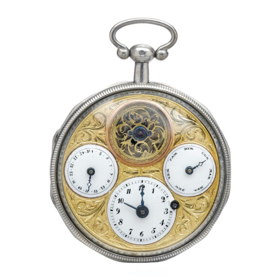 Swiss silver semi skeletonized calendar watch Circa 1800 Swiss silver semi skeletonized calendar watch Circa 1800