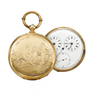 English gold dual time zone hunting cased lever Circa 1850