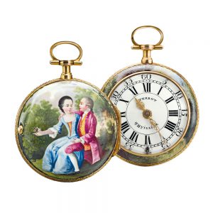 Swiss 18k gold and enamel open faced verge Circa 1760