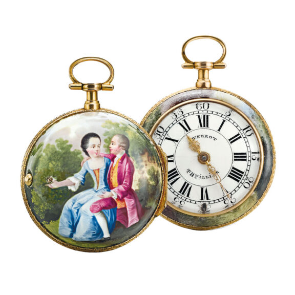 Swiss 18k gold and enamel open faced verge Circa 1760