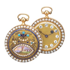 Swiss gold, enamel, pearl/turquoise set watch Circa 1815