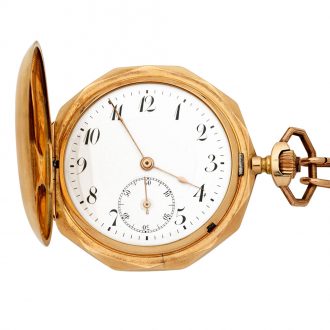 Swiss 14K gold hunting cased keyless lever watch Circa 1900