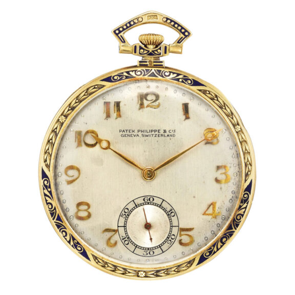 Swiss 18K gold and enamel open faced lever watch Circa 1925