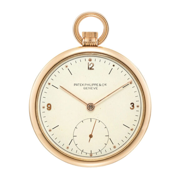 Swiss 18K rose gold open faced lever pocket watch Circa 1946