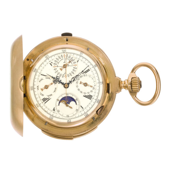 Swiss rose gold hunting cased complicated watch Circa 1880