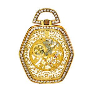 Swiss gold, diamond-set skeletonized hexagonal watch Circa 1985