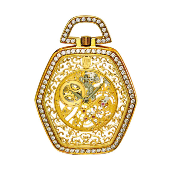 Swiss gold, diamond-set skeletonized hexagonal watch Circa 1985
