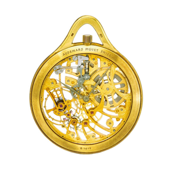 Fine Swiss 18K gold skeletonized lever watch Circa 1980