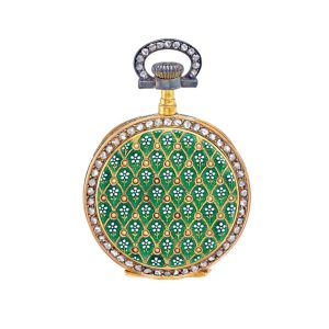 Swiss 18K gold, enamel and diamond-set lever watch Circa 1904