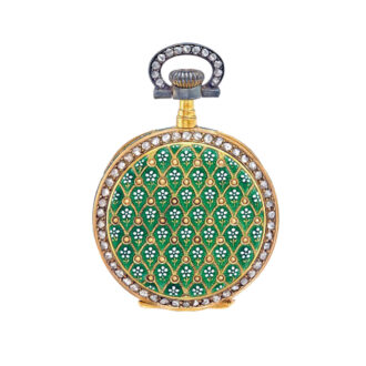 Swiss 18K gold, enamel and diamond-set lever watch Circa 1904 Swiss 18K gold, enamel and diamond-set lever watch Circa 1904
