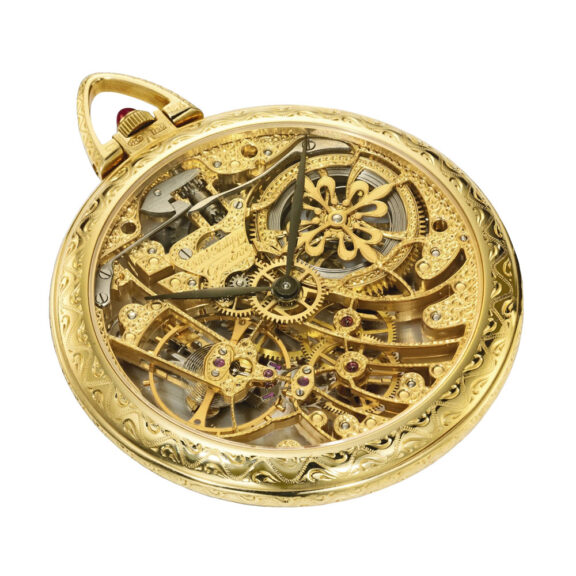 Swiss 18K gold open faced skeletonized lever watch Circa 1985