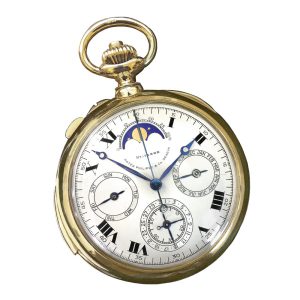 Swiss 18K gold open faced complicated lever watch Circa 1918