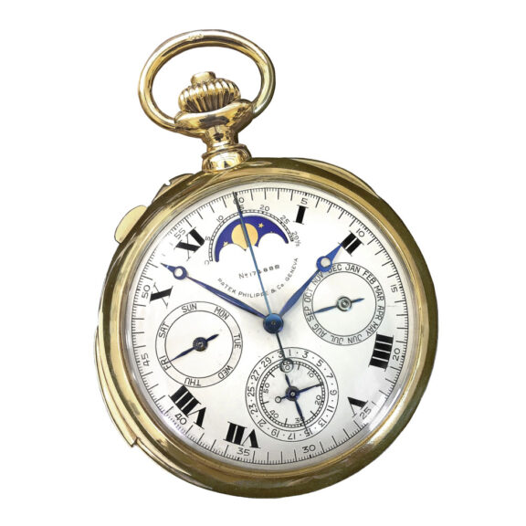 Swiss 18K gold open faced complicated lever watch Circa 1918