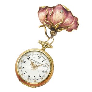 Swiss gold, enamel and diamond-set lever with pendant Circa 1900