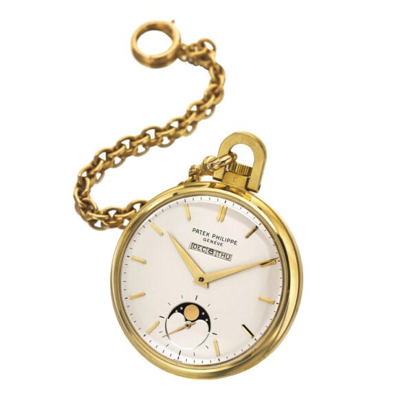 Swiss gold lever with perpetual calendar and moon phases Circa 1951