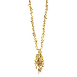 Rare Swiss 18K gold and pearl set lever pendant watch Circa 1965
