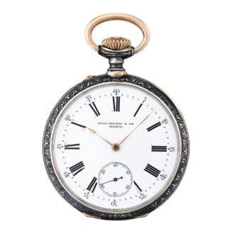 Swiss silver and niëllo open faced lever pocket watch Circa 1894