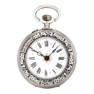 Swiss silver two train keyless lever with cricket alarm Circa 1890