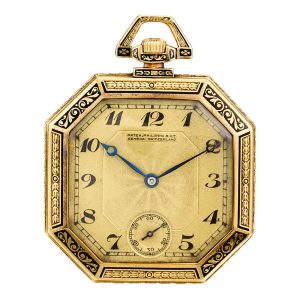 Swiss gold and enamel octagonal Art Deco watch Circa 1921