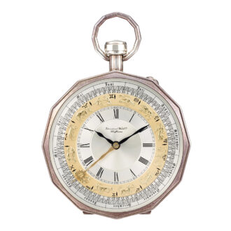 Swiss silver open faced lever watch with calendar Circa 1980