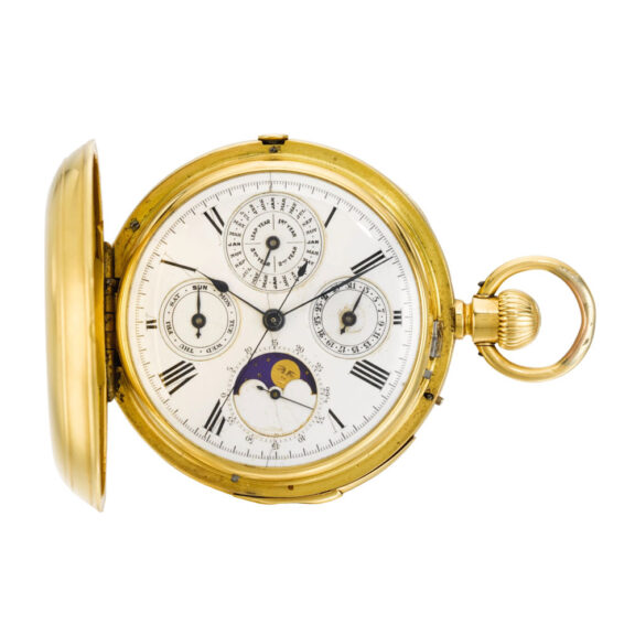 Swiss gold hunting cased complicated lever watch Circa 1880