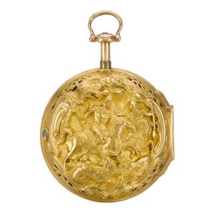 English 20K gold triple-cased repeating repoussé verge Circa 1760