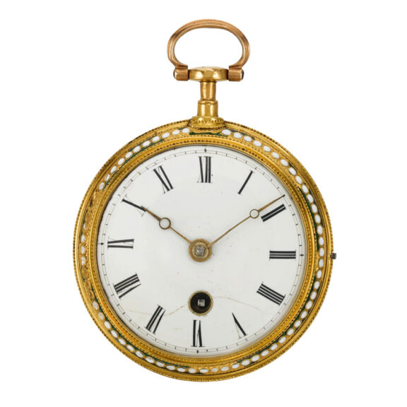 English 18K gold, enamel and pearl-set verge watch Circa 1781
