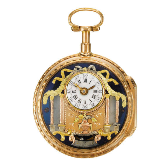 French double-dialled cylinder with mock pendulum Circa 1780