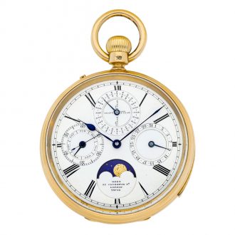 English 18K gold keyless lever complicated pocket watch Circa 1890