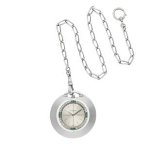 Swiss 18 carat white gold, diamond and emerald set lever watch Circa 1960