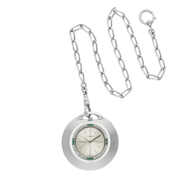 Swiss 18 carat white gold, diamond and emerald set lever watch Circa 1960 Swiss 18 carat white gold, diamond and emerald set lever watch Circa 1960