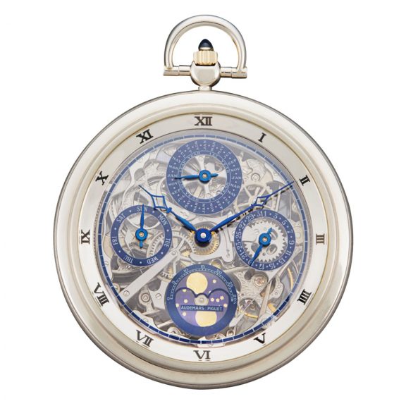 Elegant Swiss 18K white gold complicated watch Circa 1990 Elegant Swiss 18K white gold complicated watch Circa 1990