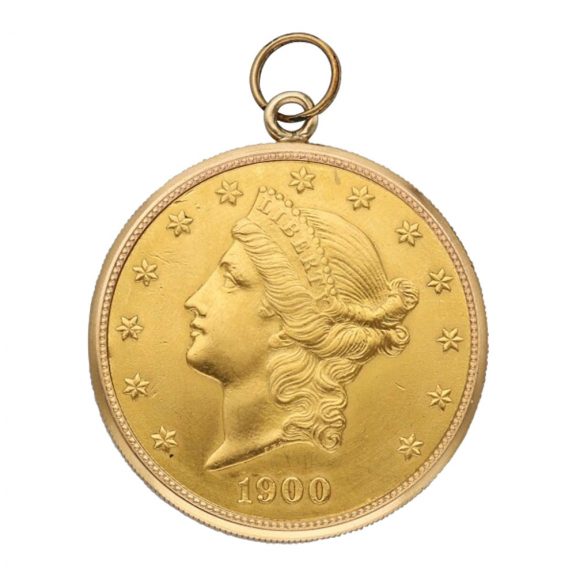 Swiss 18 carat gold U.S. twenty dollar coin watch Circa 1965 Swiss 18 carat gold U.S. twenty dollar coin watch Circa 1965