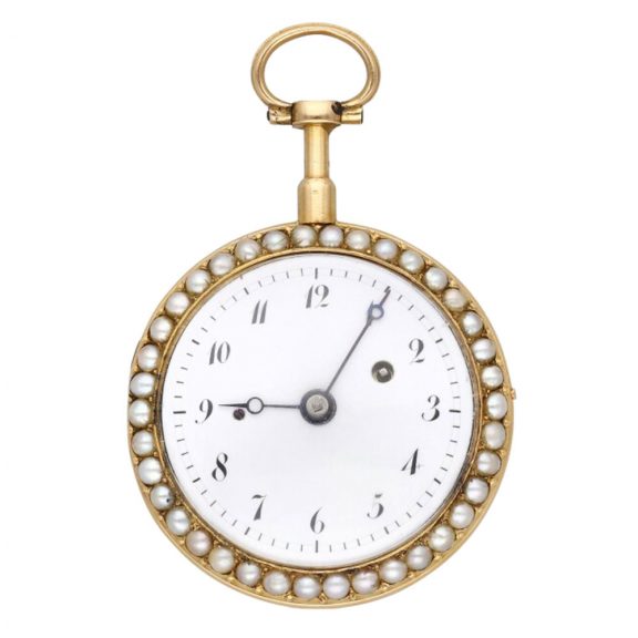 French gold, enamel and pearl set repeating à toc watch Circa 1790 French gold, enamel and pearl set repeating à toc watch Circa 1790