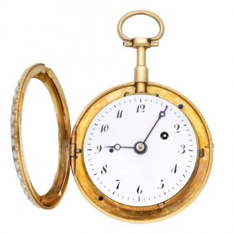 French gold, enamel and pearl set repeating à toc watch Circa 1790
