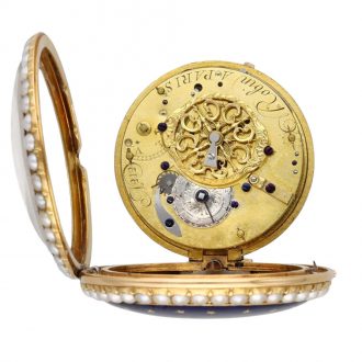 French gold, enamel and pearl set repeating à toc watch Circa 1790