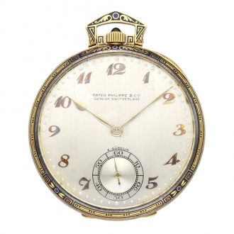 Swiss 18 carat gold and enamel keyless lever watch Circa 1920 Swiss 18 carat gold and enamel keyless lever watch Circa 1920