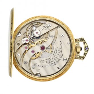 Swiss 18 carat gold and enamel keyless lever watch Circa 1920 Swiss 18 carat gold and enamel keyless lever watch Circa 1920