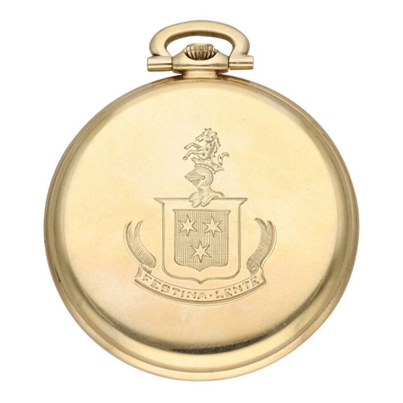 Swiss 14 carat gold open faced keyless pocket watch Circa 1925