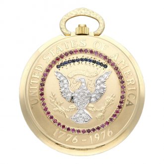 Swiss 14K gold, diamond, ruby and sapphire set watch Circa 1976