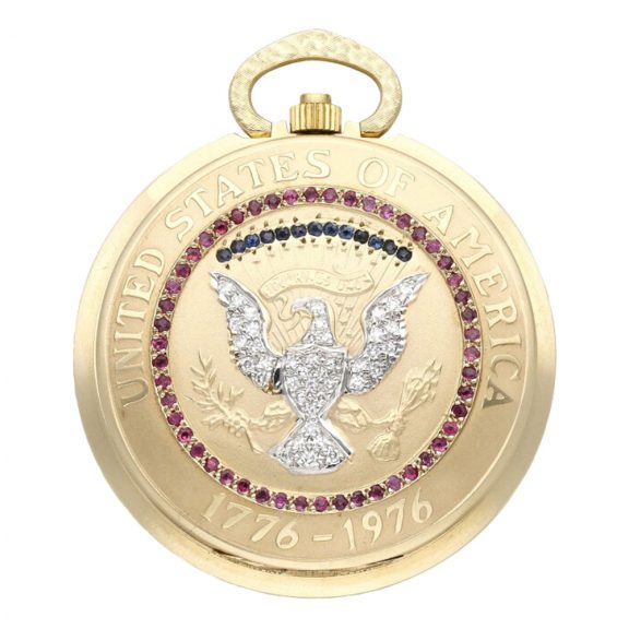 Swiss 14K gold, diamond, ruby and sapphire set watch Circa 1976