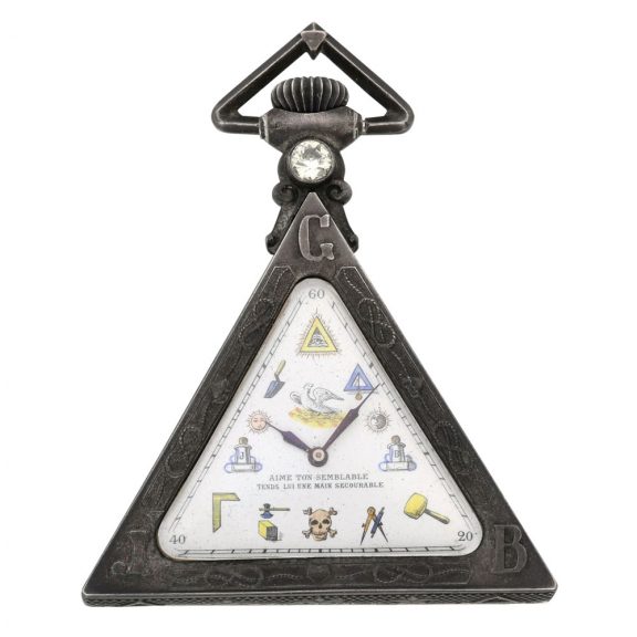 Fine Swiss silver triangle shaped Masonic pocket watch Circa 1900