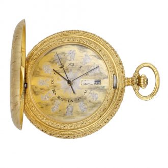 Swiss 18K gold hunting cased watch with day and date Circa 1990