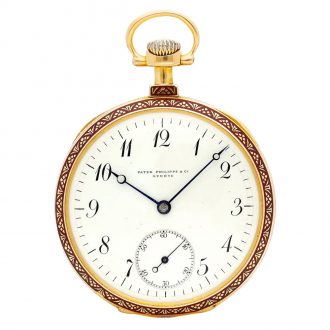 Swiss 18K rose gold and enamel lever pocket watch Circa 1895