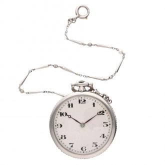 Fine Swiss platinum and diamond set lever watch with chain Circa 1930