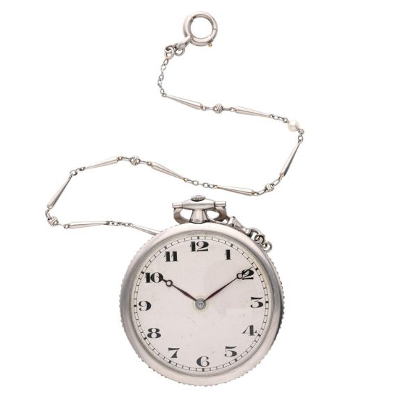 Fine Swiss platinum and diamond set lever watch with chain Circa 1930