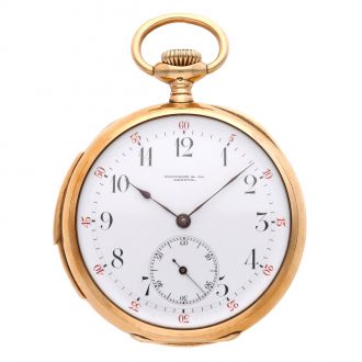 Swiss 14K rose gold open faced repeating lever Circa 1900 Swiss 14K rose gold open faced repeating lever Circa 1900