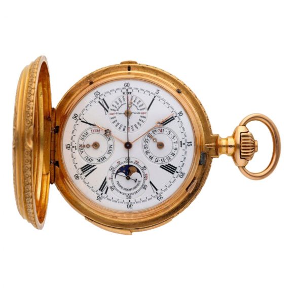 Heavy Swiss gold hunting cased complicated watch Circa 1900 Heavy Swiss gold hunting cased complicated watch Circa 1900