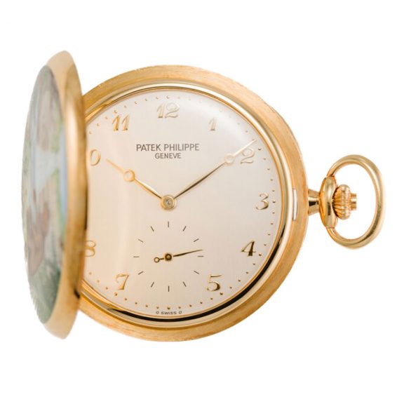 Unique Swiss 18K gold and enamel keyless lever watch Circa 1996 Unique Swiss 18K gold and enamel keyless lever watch Circa 1996